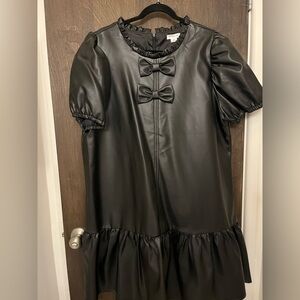 Black ChicSoul Faux Leather Dress with Bows and Tiered Skirt and Ruffle Details
